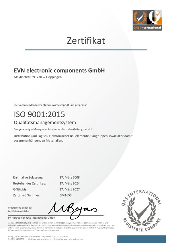 EVN ISO 9001:2015 certifikát